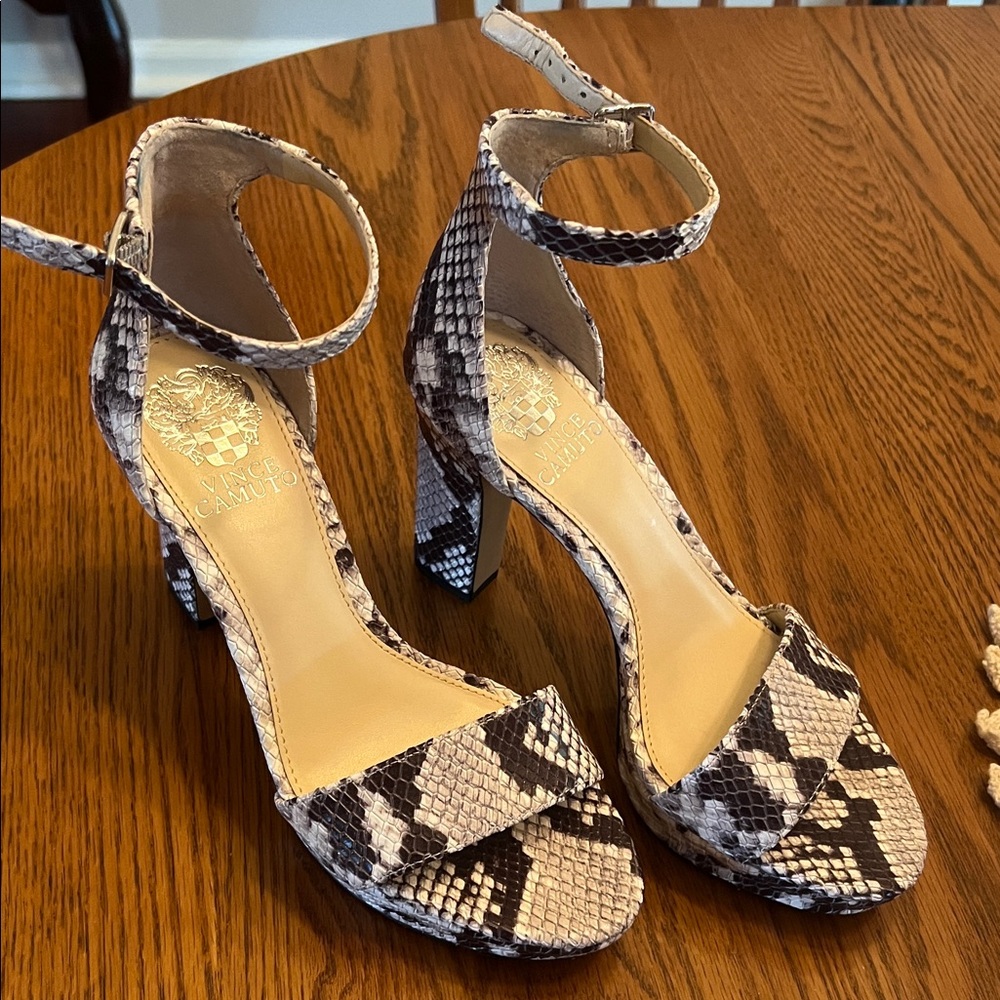 Chic Snake Print Ankle Strap Heels